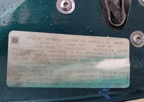 1995 Chevrolet Gmt-400 C2500 from USA, damaged, VIN 2GCFC29K3S1278612